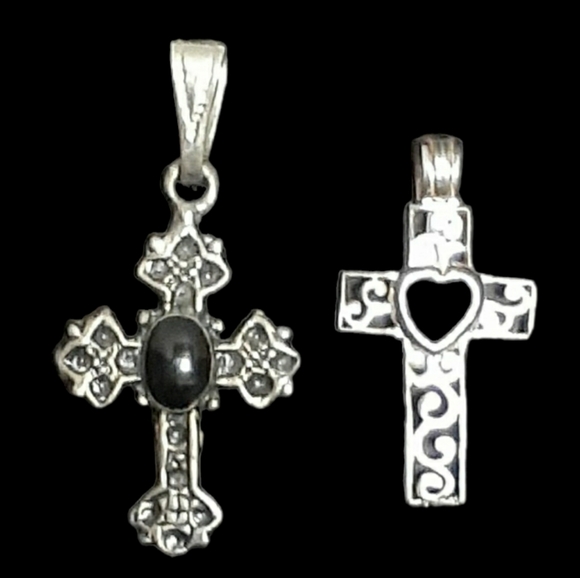 unknown Jewelry - Silver?! / Silverstone & black cross pendants Jewelry  lot of 2